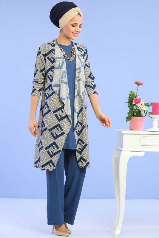 Hırka Jile Pantolon Kombin Saks - 02 6701 Mavi - 6701