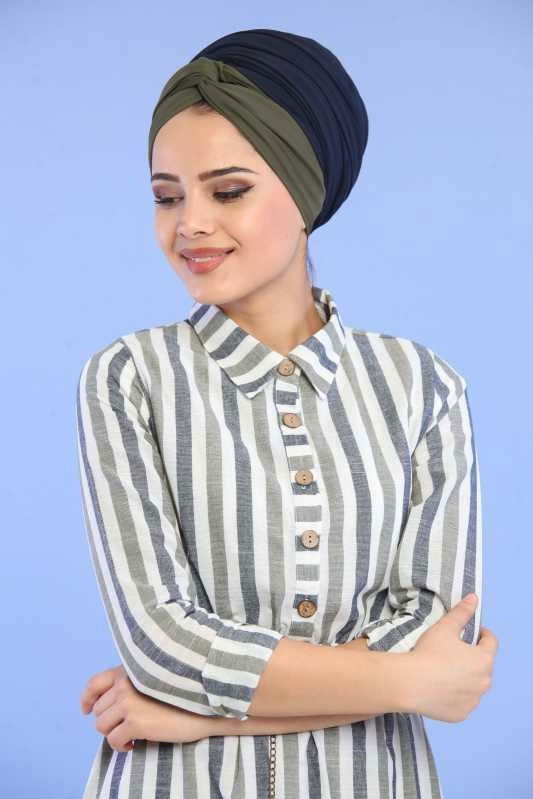 Çizgili Elbise Kemer Haki - 02 6707 Haki - 6707