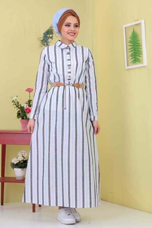 Çizgili Elbise Kemer Bebe Mavi - 02 6707 Mavi - 6707 MAVİ