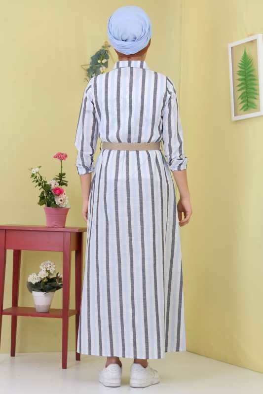Çizgili Elbise Kemer Bebe Mavi - 02 6707 Mavi - 6707 MAVİ