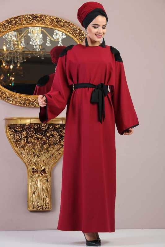 Elbise Siyah Bordo - 1033 BORDO