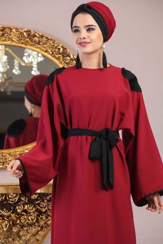 Elbise Siyah Bordo - 1033 BORDO