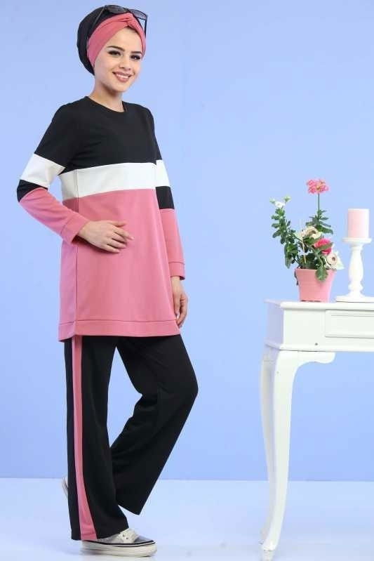 Spor Tunik Pantolon Kombin Gülkurusu - 02 6731 Pembe - 6731 PEMBE