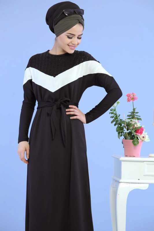 Pul Detay Elbise Siyah Siyah - 6746 SİYAH