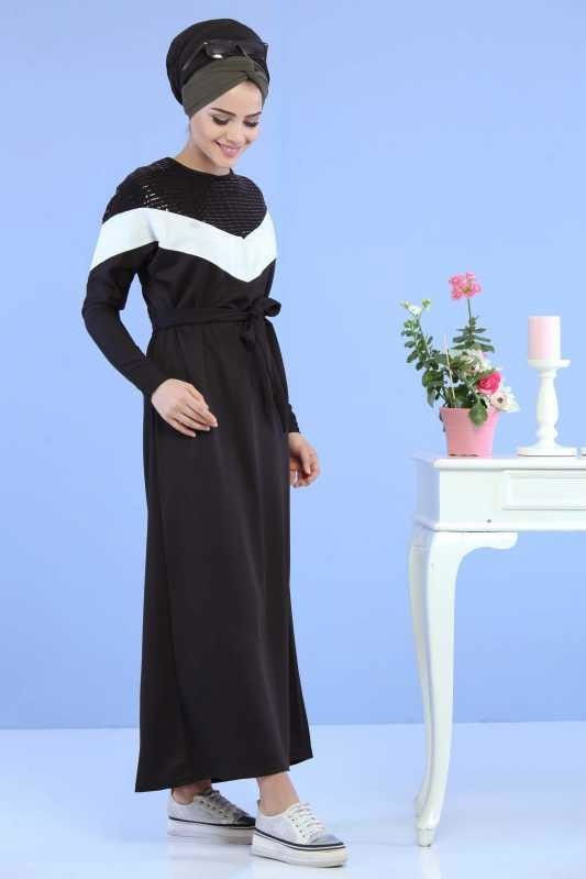 Pul Detay Elbise Siyah Siyah - 6746 SİYAH