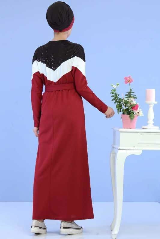 Pul Detay Elbise Siyah Bordo - 6746 BORDO