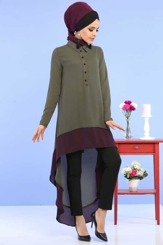 (3 Parça) Tunik, Pantolon ve Küpe Kombin - Haki & Siyah 02 0799 Haki - 799
