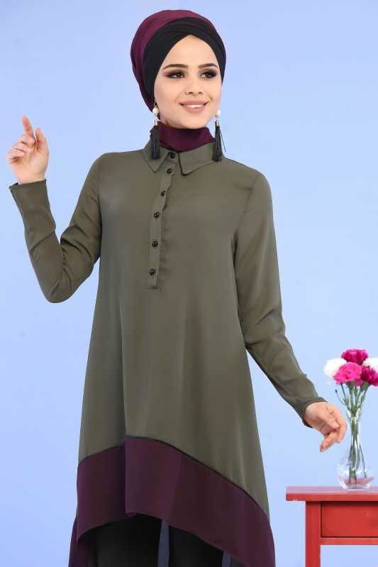 (3 Parça) Tunik, Pantolon ve Küpe Kombin - Haki & Siyah 02 0799 Haki - 799