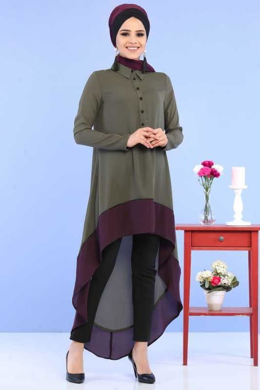 (3 Parça) Tunik, Pantolon ve Küpe Kombin - Haki & Siyah 02 0799 Haki - 799