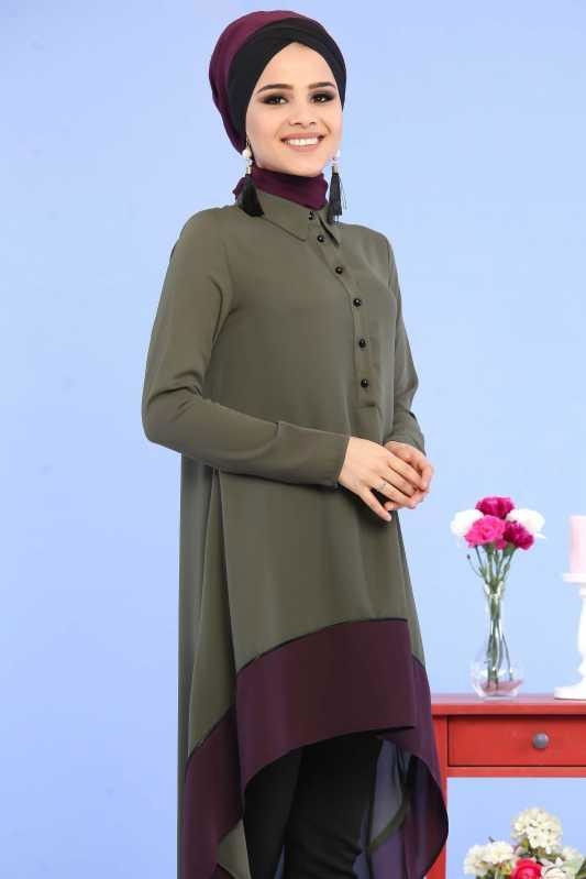 (3 Parça) Tunik, Pantolon ve Küpe Kombin - Haki & Siyah 02 0799 Haki - 799