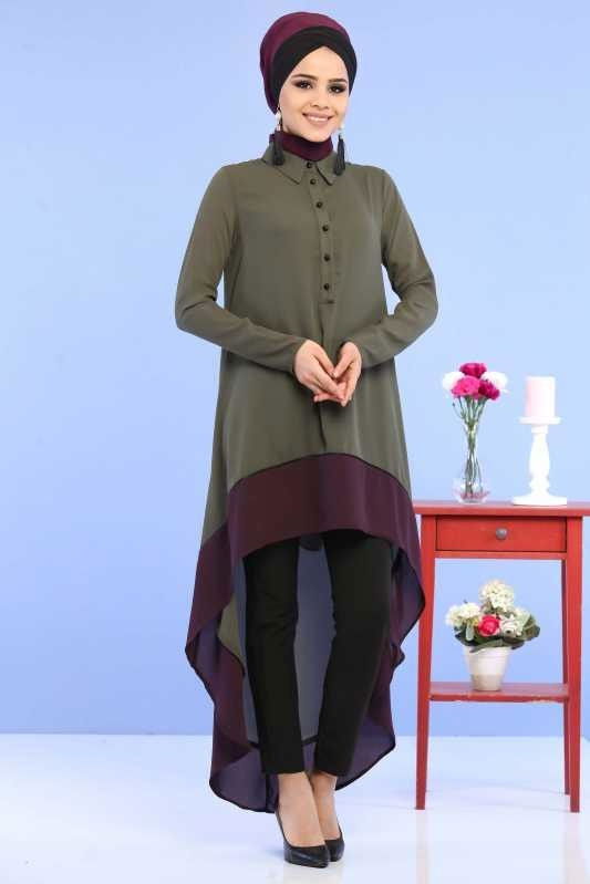(3 Parça) Tunik, Pantolon ve Küpe Kombin - Haki & Siyah 02 0799 Haki - 799