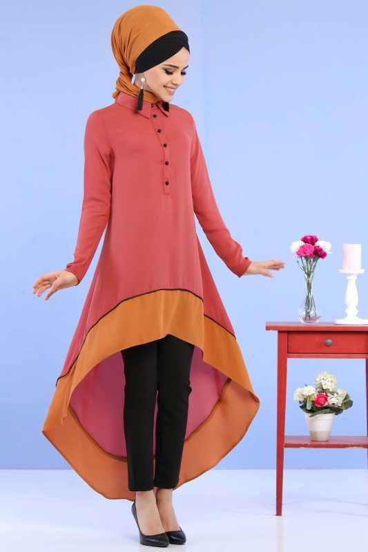 (3 Parça) Tunik, Pantolon ve Küpe Kombin - Kiremit & Siyah 02 0799 Kiremit - 799