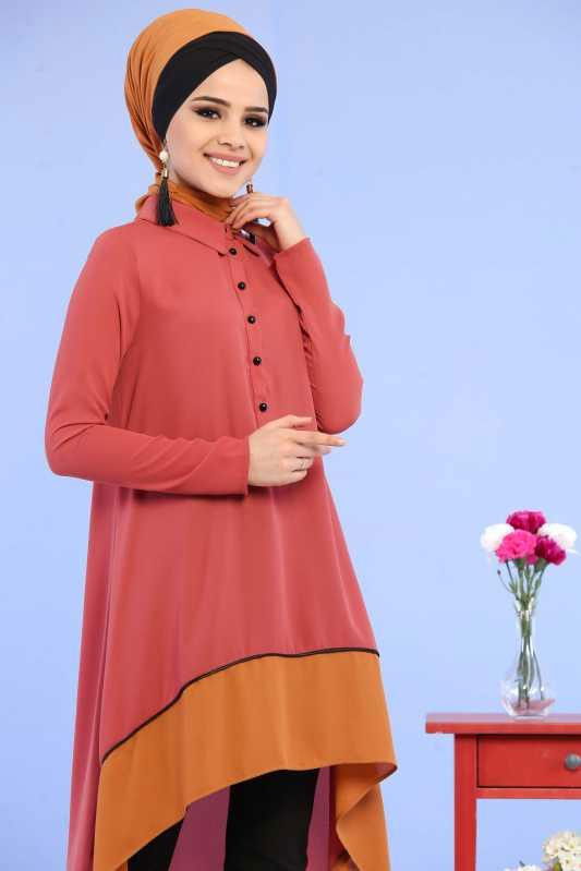 (3 Parça) Tunik, Pantolon ve Küpe Kombin - Kiremit & Siyah 02 0799 Kiremit - 799