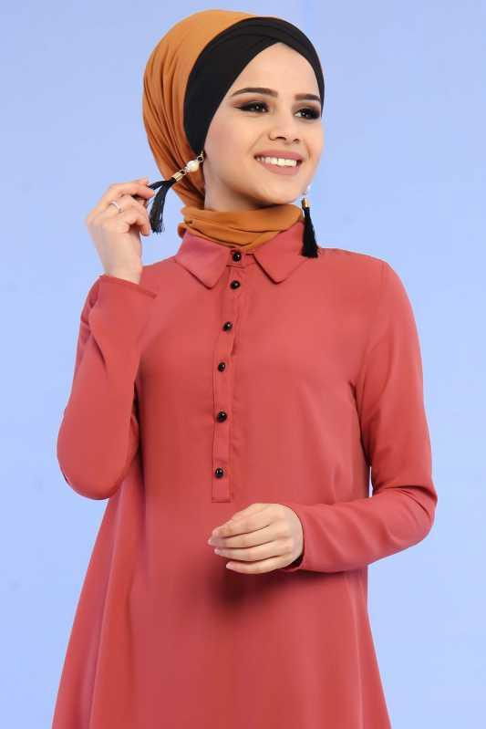 (3 Parça) Tunik, Pantolon ve Küpe Kombin - Kiremit & Siyah 02 0799 Kiremit - 799