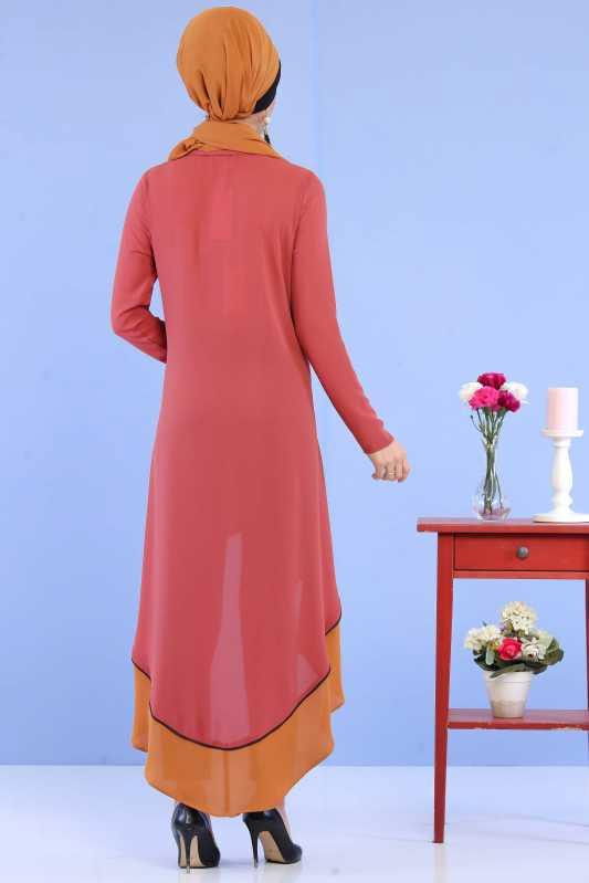 (3 Parça) Tunik, Pantolon ve Küpe Kombin - Kiremit & Siyah 02 0799 Kiremit - 799