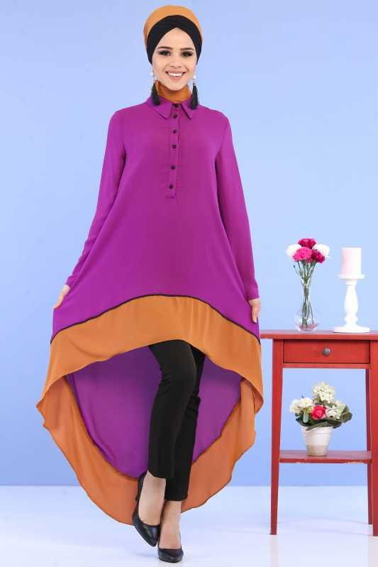 (3 Parça) Tunik, Pantolon ve Küpe Kombin - Mor & Siyah 02 0799 Mor - 799