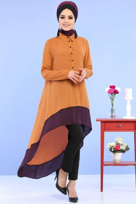 (3 Parça) Tunik, Pantolon ve Küpe Kombin - Taba & Siyah 02 0799 Taba - 799 TABA