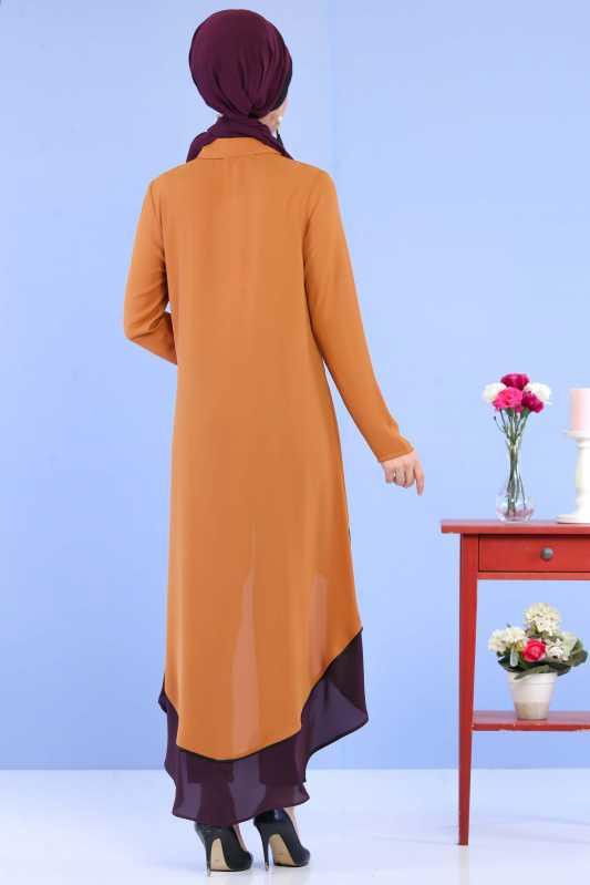 (3 Parça) Tunik, Pantolon ve Küpe Kombin - Taba & Siyah 02 0799 Taba - 799 TABA