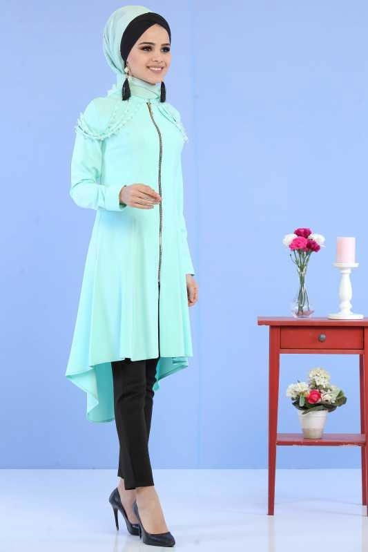 (3 Parça) Ceket Pantolon Küpe Kombin - Mint Siyah 02 0745 Yeşil - 745 YEŞİL