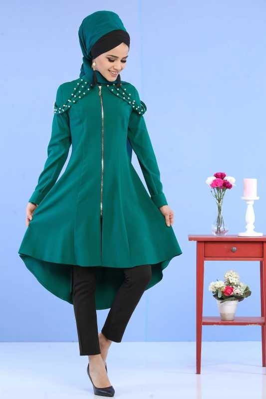(3 Parça) Ceket Pantolon Küpe Kombin - Zümrüt Siyah 02 0745 Yeşil - 745 YEŞİL