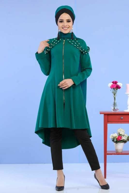 (3 Parça) Ceket Pantolon Küpe Kombin - Zümrüt Siyah 02 0745 Yeşil - 745 YEŞİL