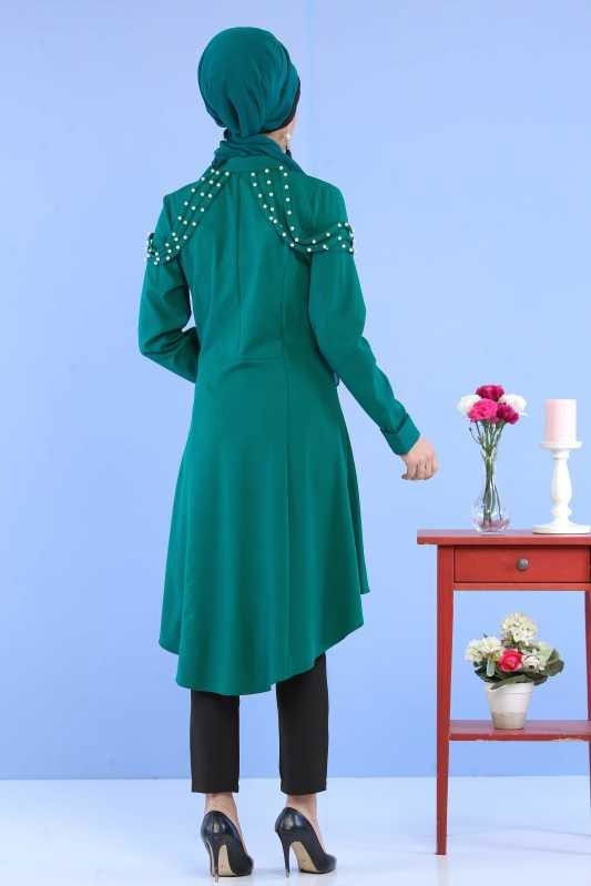 (3 Parça) Ceket Pantolon Küpe Kombin - Zümrüt Siyah 02 0745 Yeşil - 745 YEŞİL