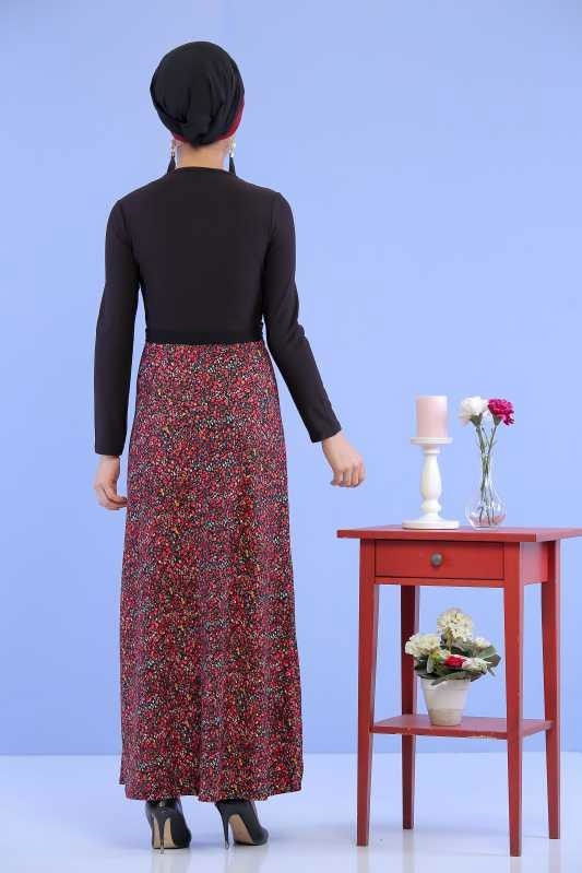 Çiçek Desen Elbise Bordo Bordo - 6797