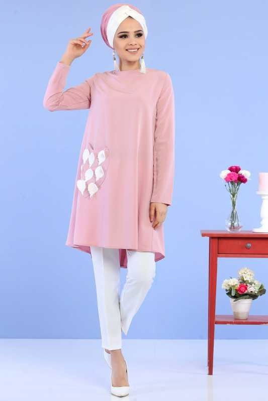 Tunik Pantolon Kombin - Gülkurusu Beyaz 02 0797 Beyaz - 797
