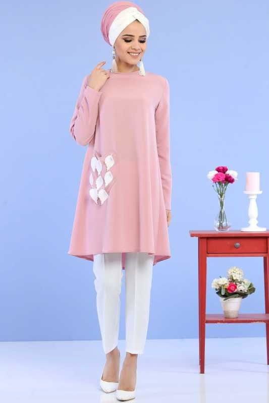 Tunik Pantolon Kombin - Gülkurusu Beyaz 02 0797 Beyaz - 797