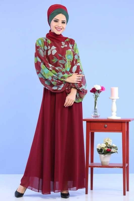 Şifon Elbise Siyah D-3 Bordo - 02 1061 Bordo - 1061 BORDO