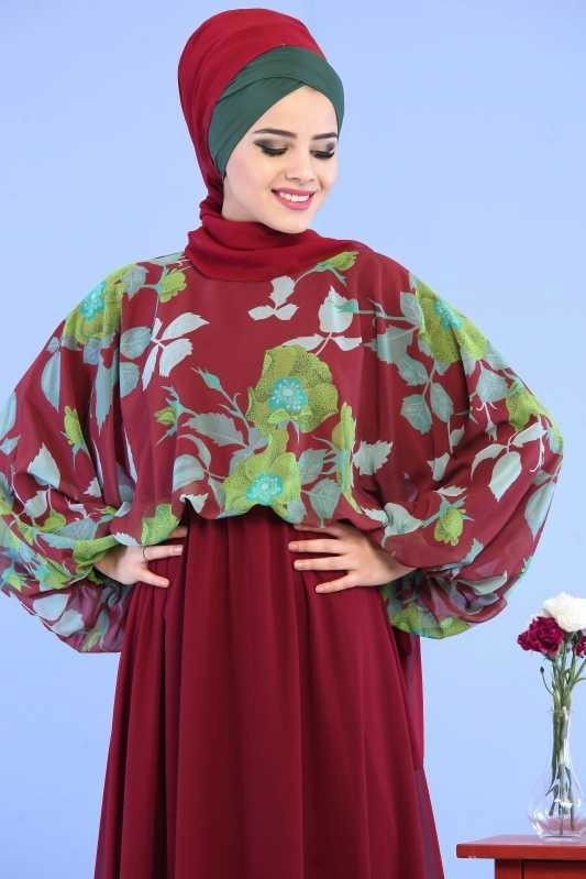 Şifon Elbise Siyah D-3 Bordo - 02 1061 Bordo - 1061 BORDO