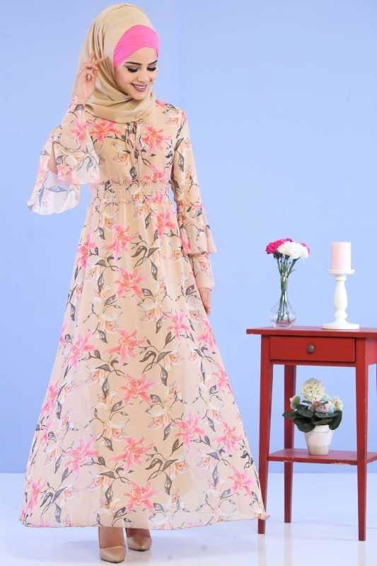 Şifon Elbise Siyah Bej - 1068 BEJ