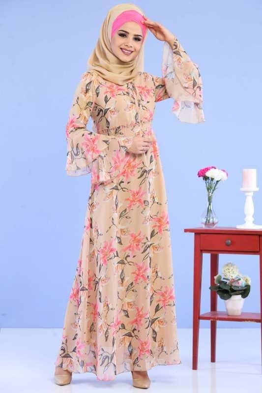 Şifon Elbise Siyah Bej - 1068 BEJ
