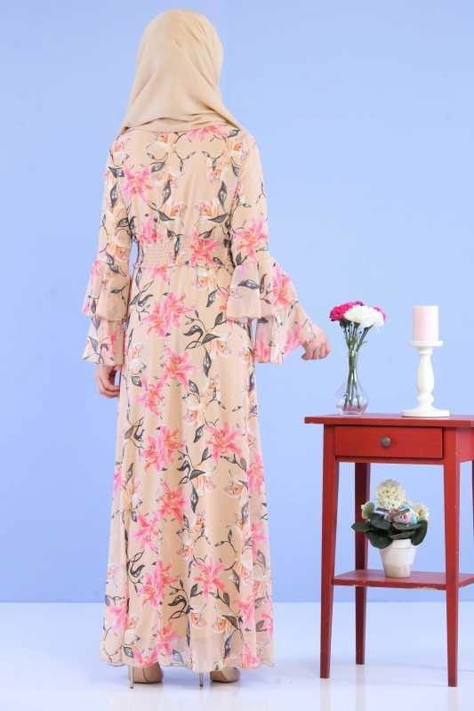 Şifon Elbise Siyah Bej - 1068 BEJ