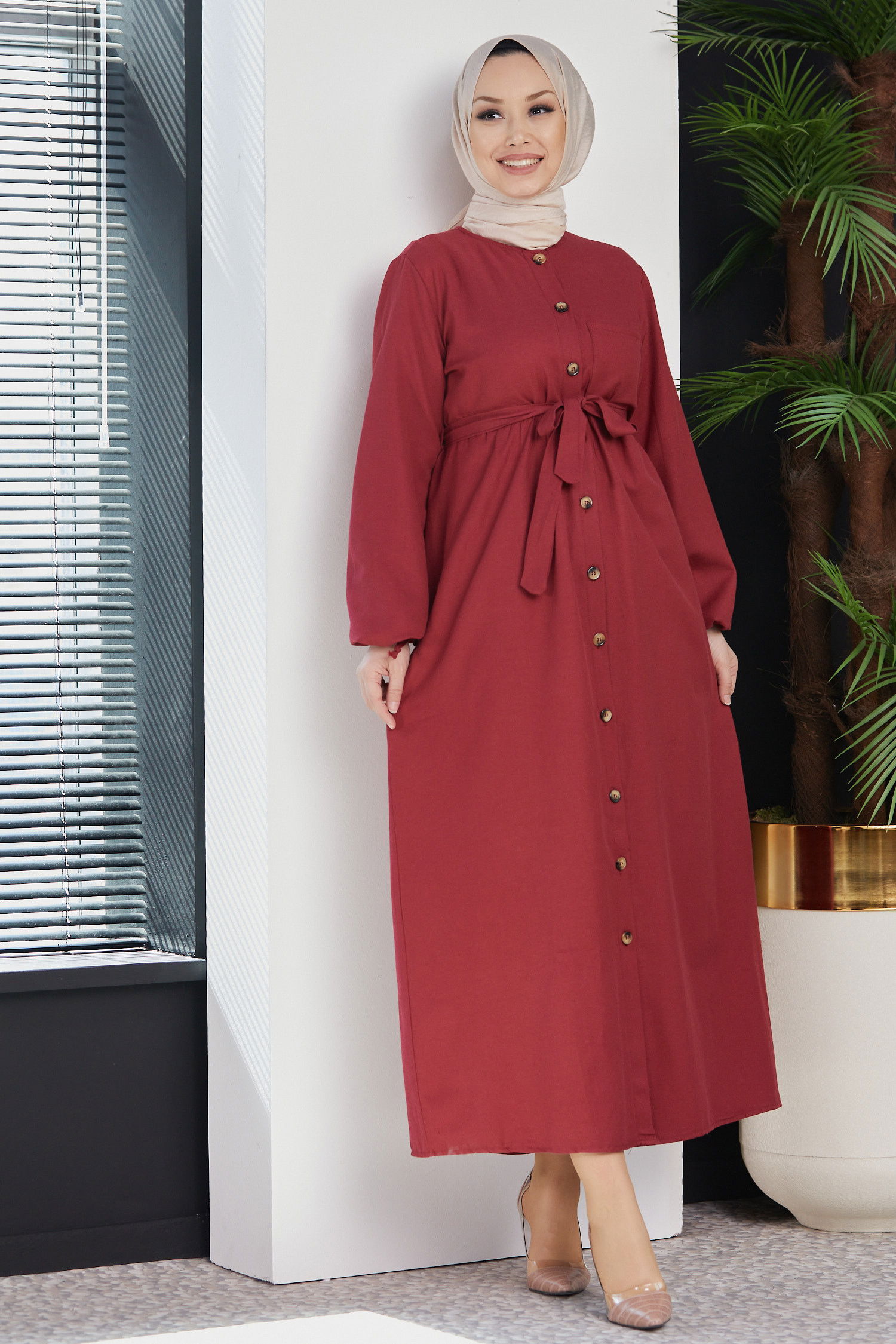 Elbise Bordo - 3558