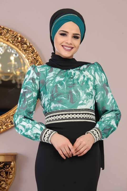 Elbise Lacivert Yeşil - 1076 YEŞİL