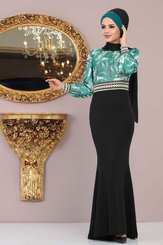 Elbise Lacivert Yeşil - 1076 YEŞİL
