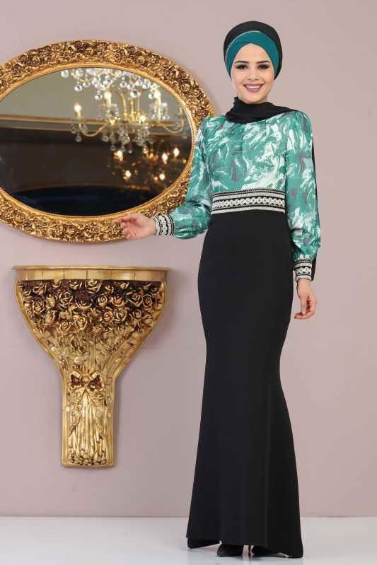 Elbise Lacivert Yeşil - 1076 YEŞİL
