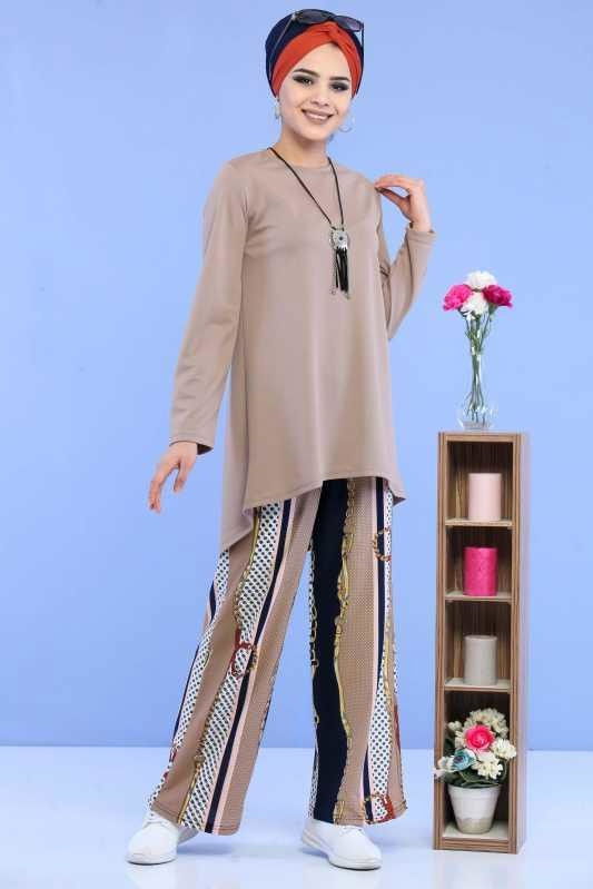 Tunik Pantolon Siyah Pudra Pembe - 6877 PEMBE