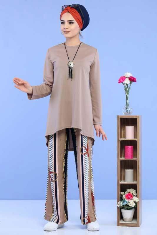 Tunik Pantolon Siyah Pudra Pembe - 6877 PEMBE