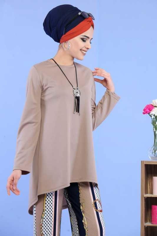 Tunik Pantolon Siyah Pudra Pembe - 6877 PEMBE
