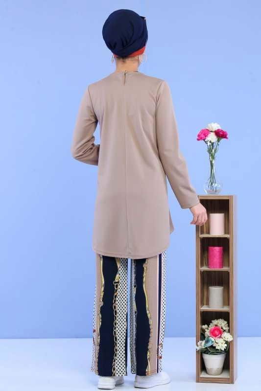 Tunik Pantolon Siyah Pudra Pembe - 6877 PEMBE
