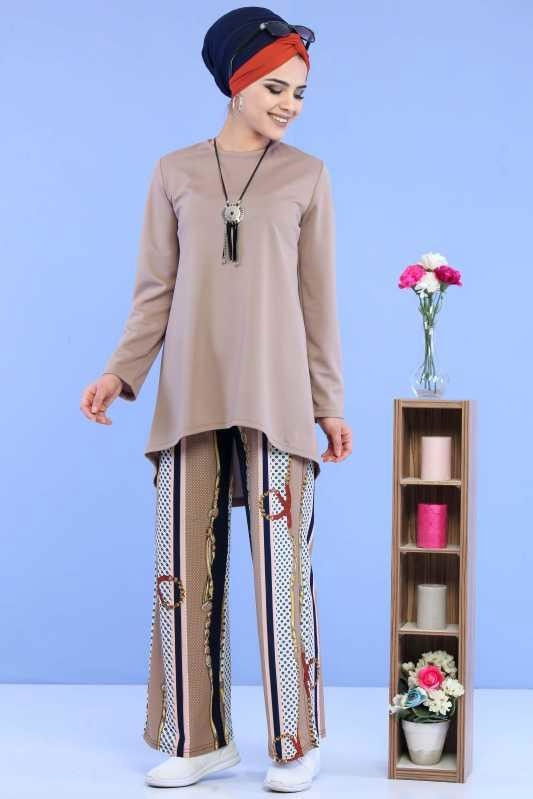 Tunik Pantolon Siyah Pudra Pembe - 6877 PEMBE