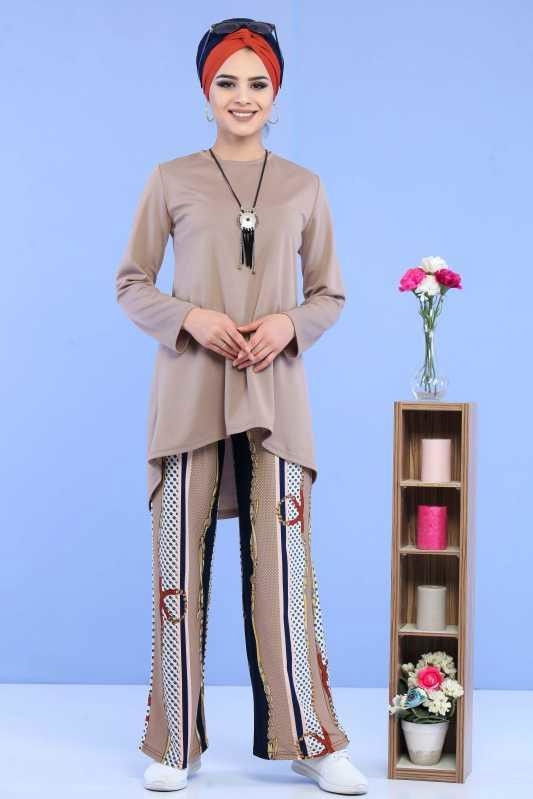 Tunik Pantolon Siyah Pudra Pembe - 6877 PEMBE