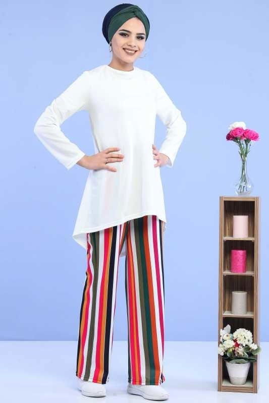 Tunik Pantolon Siyah Beyaz - 6880 BEYAZ