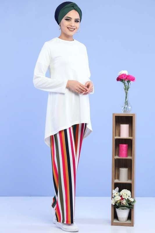 Tunik Pantolon Siyah Beyaz - 6880 BEYAZ