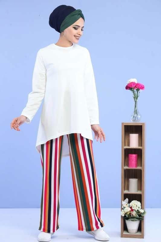 Tunik Pantolon Siyah Beyaz - 6880 BEYAZ