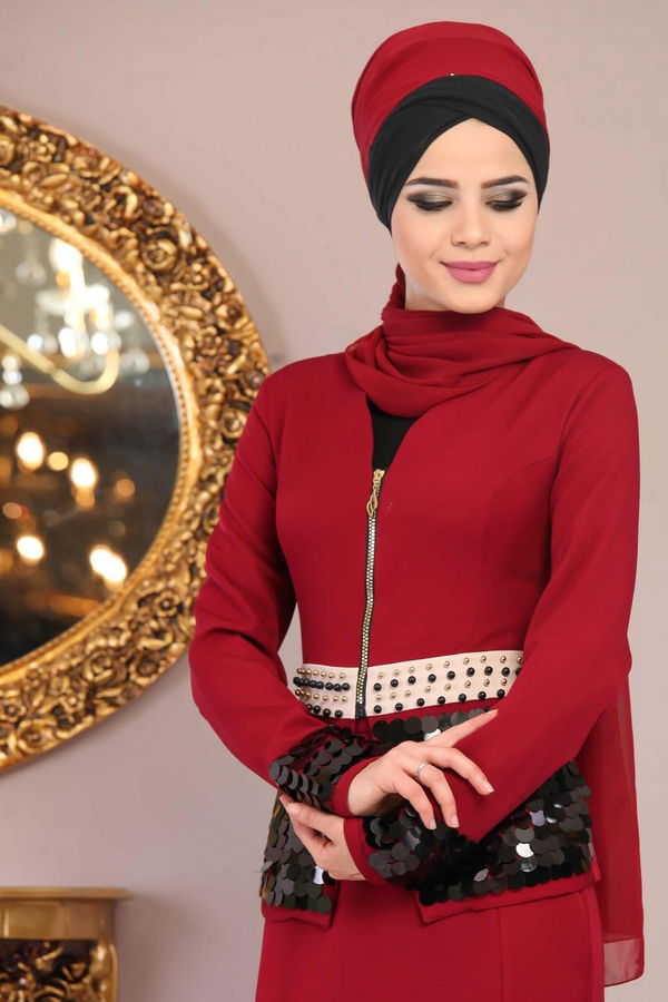 (2 Parça) Ceket Etek Kombin - Bordo 02 0762 Bordo - 762