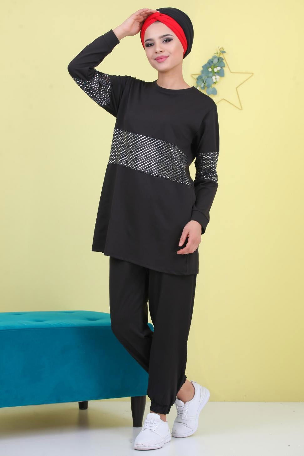 Pullu Tunik Pantolon Siyah Siyah - 6916