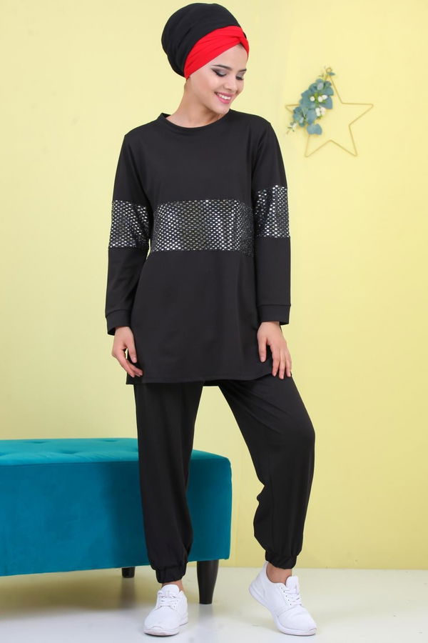 Pullu Tunik Pantolon Siyah Siyah - 6916